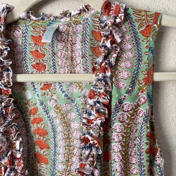 Anokhi Koki Boho Block Print Ruffle Trim Midi Wrap Dress Girls 10-11 Yrs - Picture 8 of 15